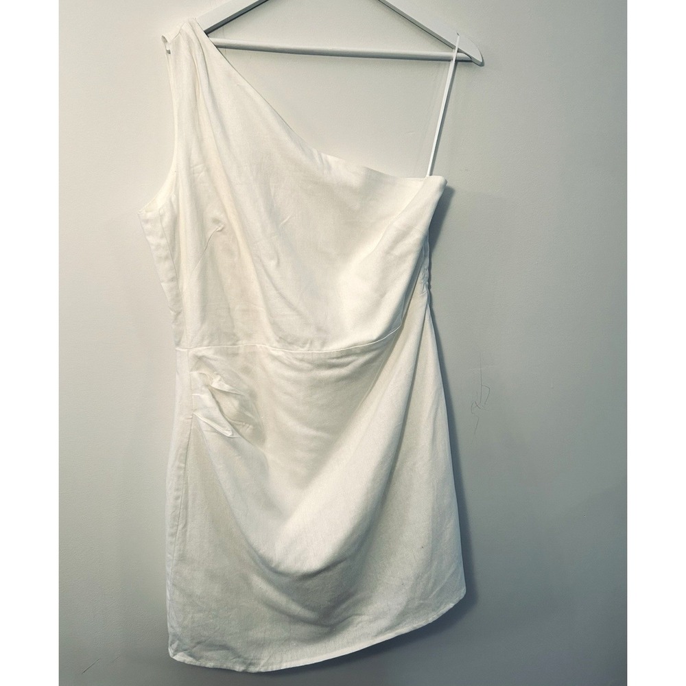 Park & Fifth Lawrence Mini Dress XL White One Shoulder Linen Bachelorette NWT